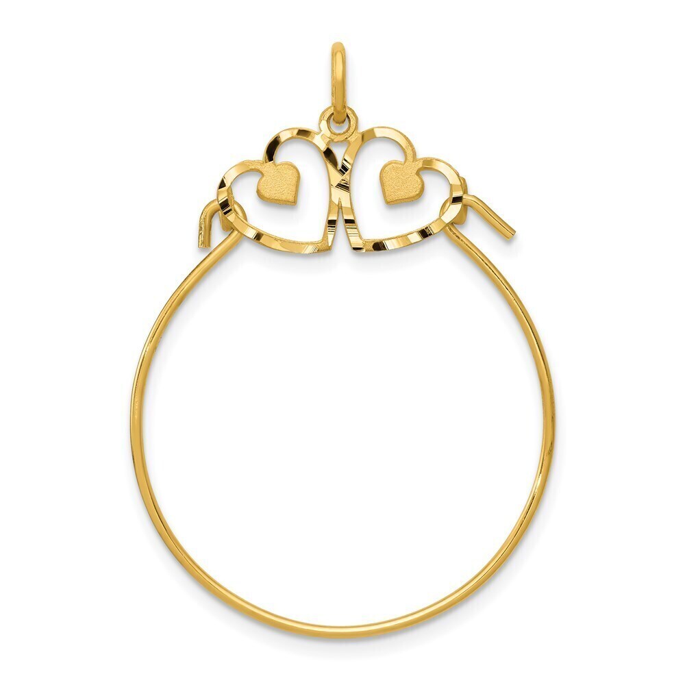 Million Charms 14k Yellow Gold Diamond-cut Heart Charm Holder Pendant